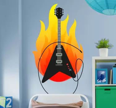 Autocollant guitare heavy metal feu - TenStickers