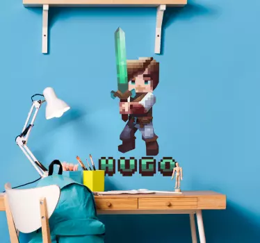 Sticker jeu vidéo personnage pixel avec épée - TenStickers