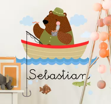 Sticker Illustration Ours Pêcheur Personnalisé - TenStickers