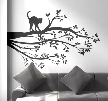 Sticker Mural Silhouette Chat sur l'arbre - TenStickers