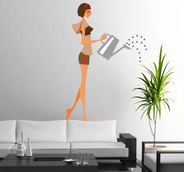 Sticker mode femme arrosant des plantes - TenStickers