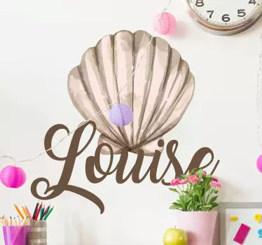 Sticker chambre ado coquille beige avec nom - TenStickers