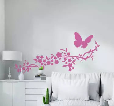 Sticker papillon et fleurs monochrome - TenStickers