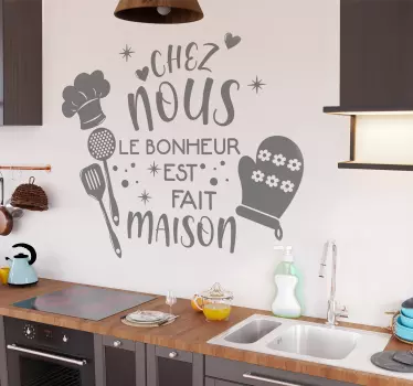 Sticker recette citation le bonheur est fait maison - TenStickers