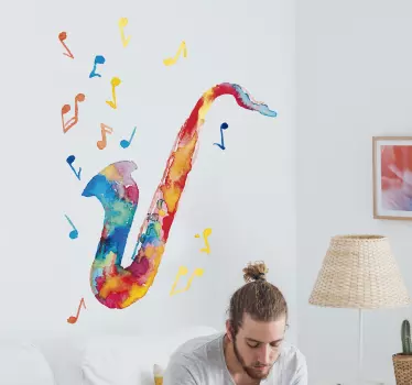 Sticker musique saxophone coloré et notes - TenStickers