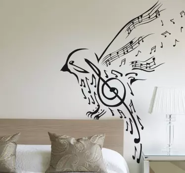 Sticker musique notes et oiseau - TenStickers