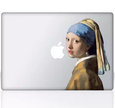 Sticker ordinateur tableau jeune fille à la perle - TenStickers