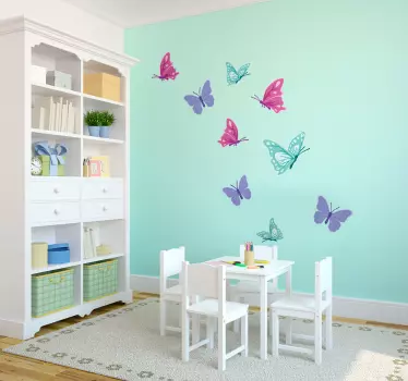 Sticker chambre enfant papillons bleues et violettes - TenStickers