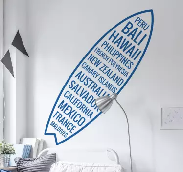 Sticker mural salon surf planche avec pays - TenStickers