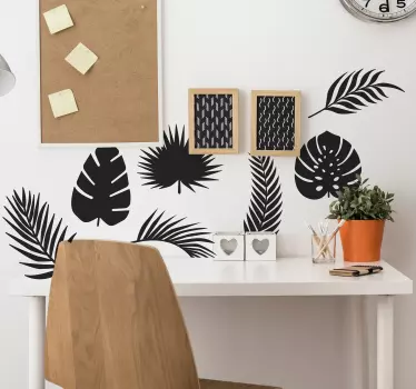 Sticker mural salon silhouette de feuilles - TenStickers