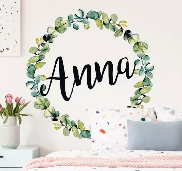 Sticker chambre enfant couronne d'eucalyptus avec nom - TenStickers