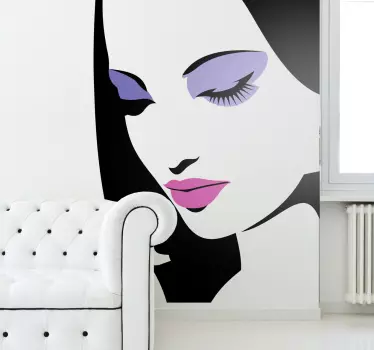 Sticker portrait femme mauve et rose - TenStickers