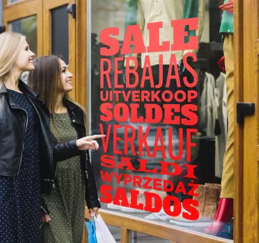 Sticker vitrine soldes plusieurs langues - TenStickers