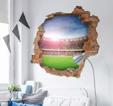 Sticker trompe l'œil trou dans le mur avec stade - TenStickers