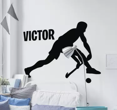 Sticker mural joueur de hockey avec prénom - TenStickers