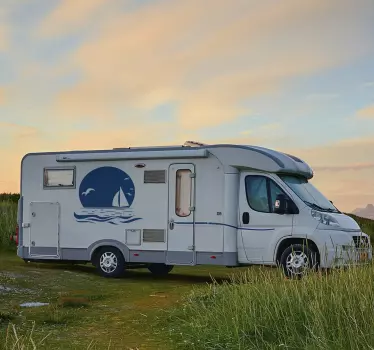 Sticker camping car marin coucher de soleil et plage - TenStickers