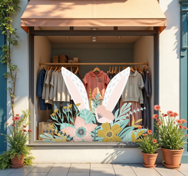 Sticker vitrine oreilles de lapin et plantes - TenStickers