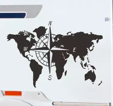 Sticker camping car carte du monde et boussole - TenStickers