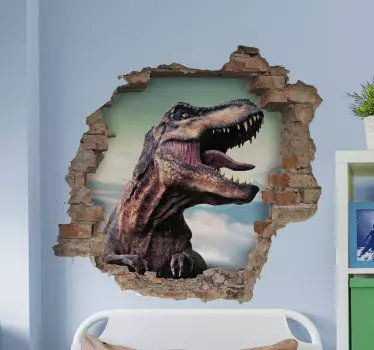 stickers muraux dinosaure Dinosaure réaliste traversant le mur - TenStickers