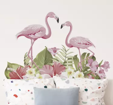 Vitrophanie vitrine Flamant rose fleur tropicale - TenStickers