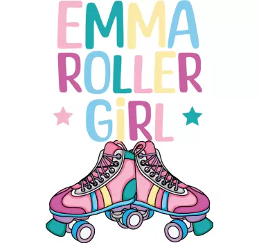 T-shirt fille patins à roulettes avec prénom - TenStickers