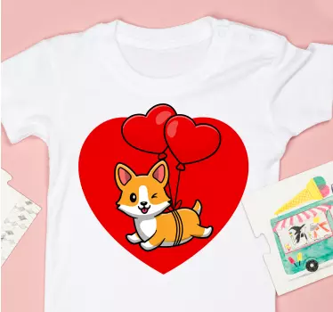 T-shirt enfant corgi avec ballons en cœur - TenStickers