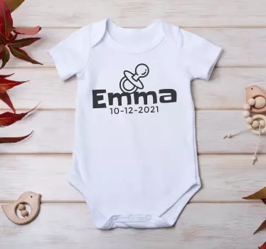 T-shirt bébé personnalisable sucette avec prénom et date - TenStickers