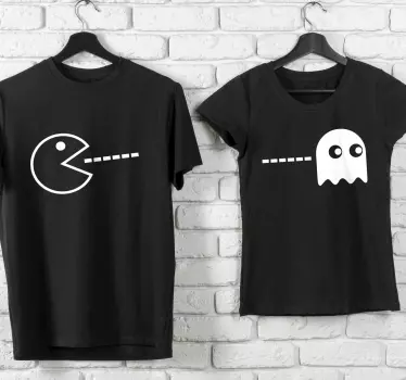 T Shirt couple Pac-man monochrome et fantôme - TenStickers