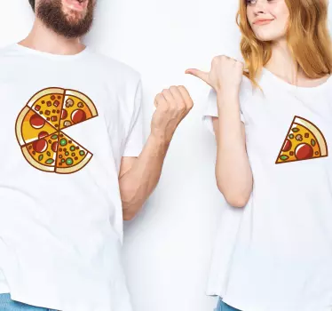 Tee shirt couple Pizza coïncidente en trozos - TenStickers