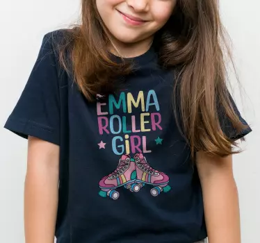 T-shirt fille patins à roulettes avec prénom - TenStickers