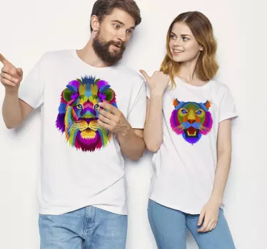 Tee-shirt mère et fille visages de lions colorés - TenStickers