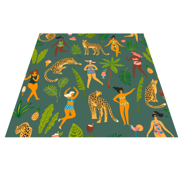 Tapis vinyle animal femme et fond léopard - TenStickers