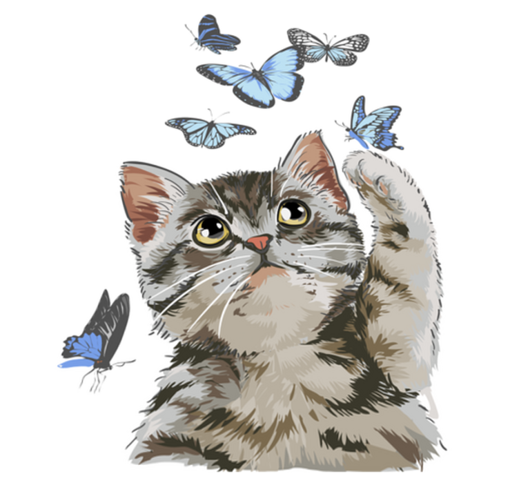Tapis vinyle animal kitty avec papillons bleus - TenStickers