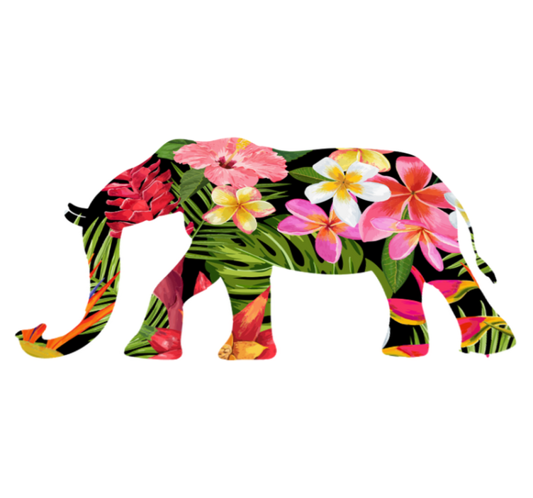 Tapis vinyle animal silhouette d'éléphant floral - TenStickers