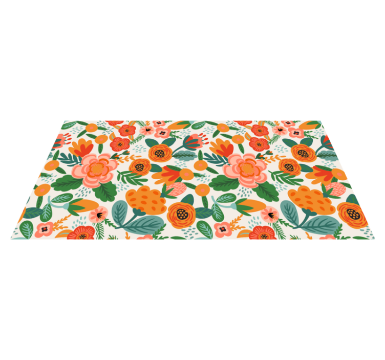 Tapis vinyle fleurs et plantes style folk rouge et orange - TenStickers