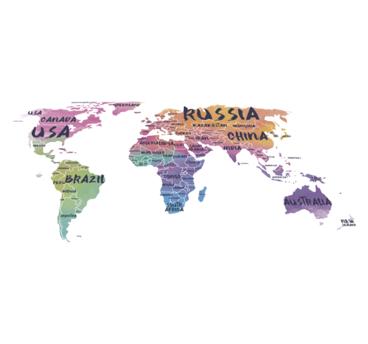 Tapis vinyle carte du monde autocollant mural lettres - TenStickers