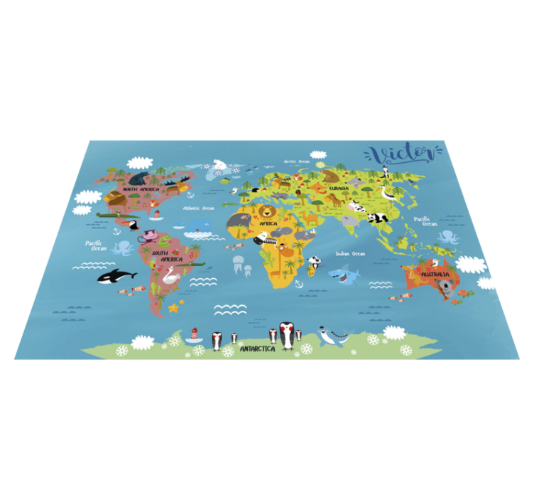 Tapis vinyle pour enfants carte du monde avec des animaux - TenStickers