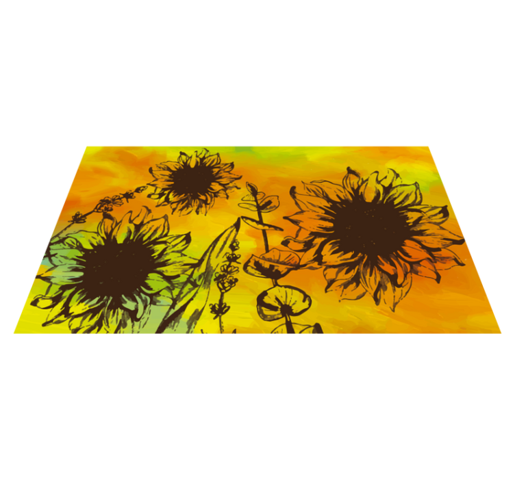 Tapis vinyle fleurs et plantes croquis de tournesol - TenStickers
