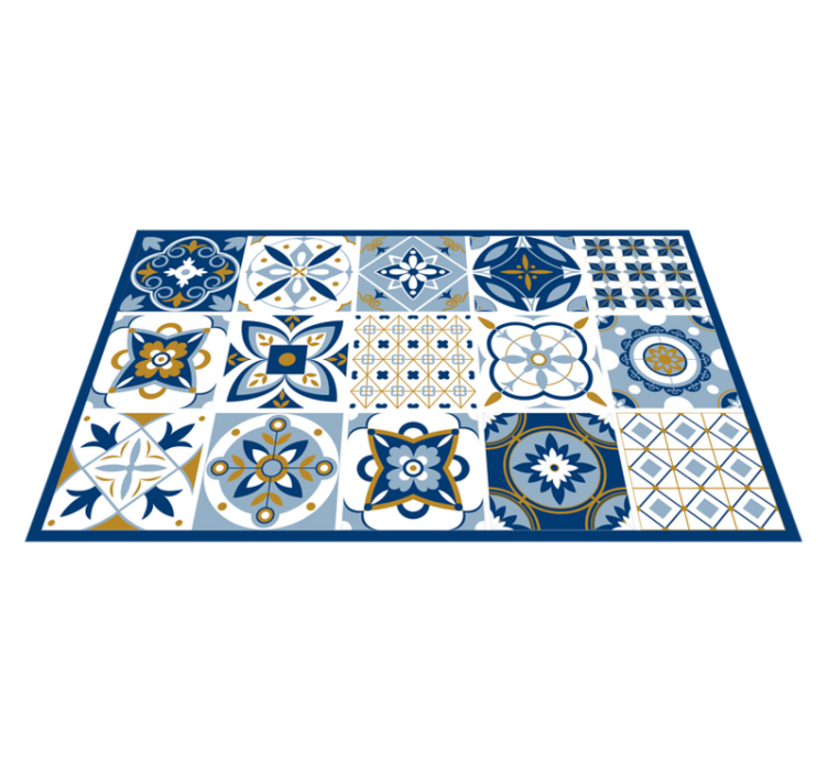 Tapis vinyle carreaux de ciment imitation faïence bleue - TenStickers