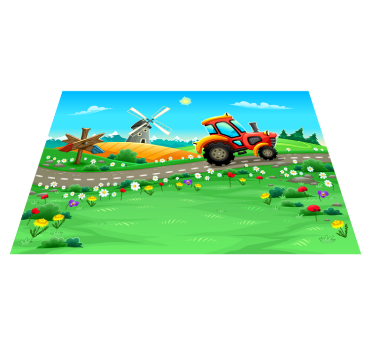 Tapis vinyle pour enfants scène ludique de tracteur - TenStickers