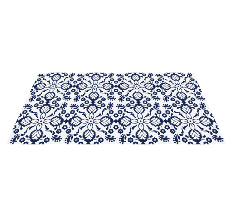 Tapis vinyle carreaux de ciment motif floral bleu et blanc - TenStickers