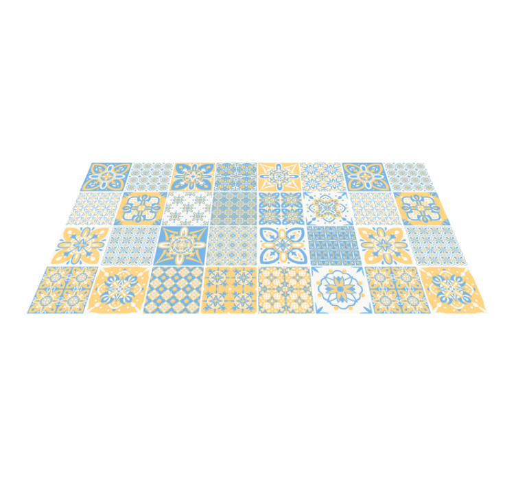 Tapis vinyle cuisine tuiles bleu jaune - TenStickers