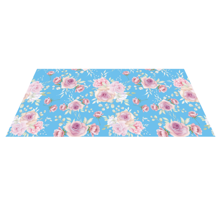 Tapis vinyle fleurs et plantes fleurs roses sur bleu - TenStickers