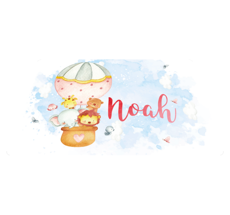 Tapis vinyle chambre bébé aventure en montgolfière avec nom - TenStickers