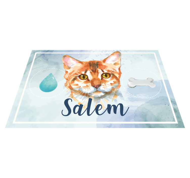 Tapis vinyle animal Chat aquarelle avec nom - TenStickers