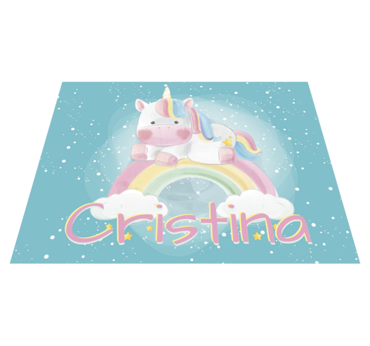Tapis vinyle licorne sur arc-en-ciel et nom - TenStickers