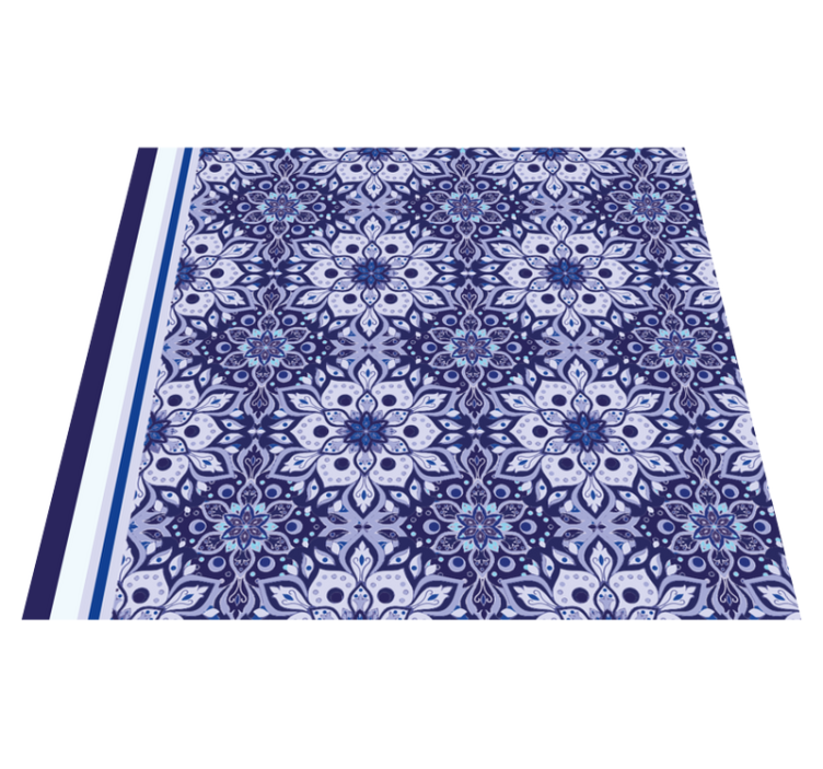 Tapis vinyle bleu motif floral vintage - TenStickers