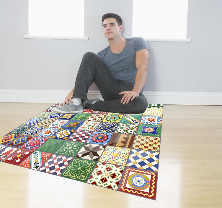 Tapis vinyle carreaux de ciment effet carrelage coloré - TenStickers