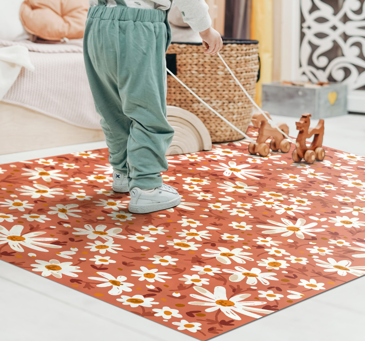 Tapis vinyle des années 70 fleur de marguerite sur fond orange - TenStickers