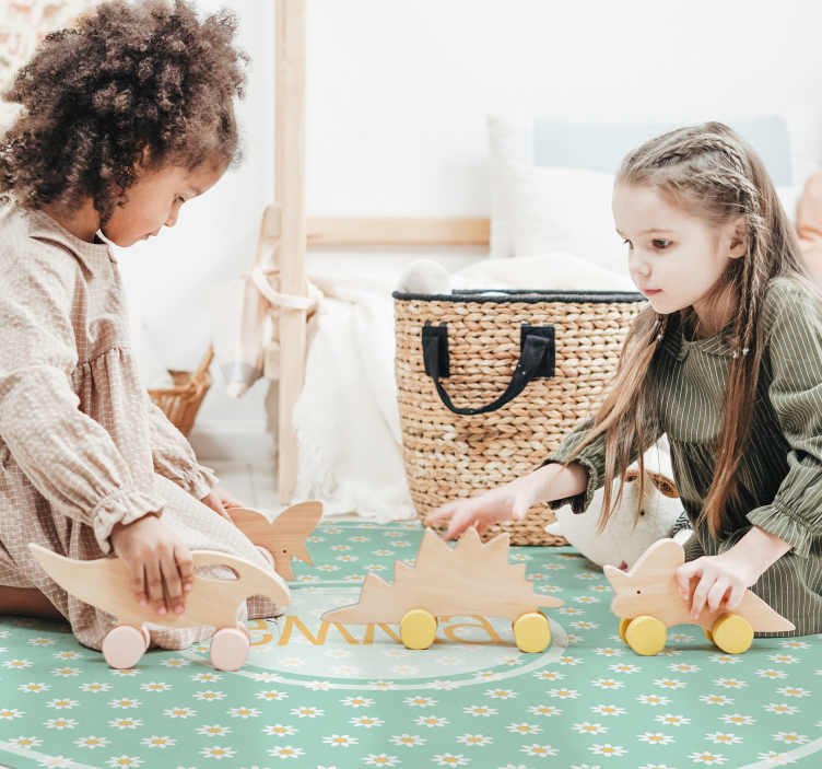 Tapis vinyle rond marguerites pour enfants avec nom - TenStickers